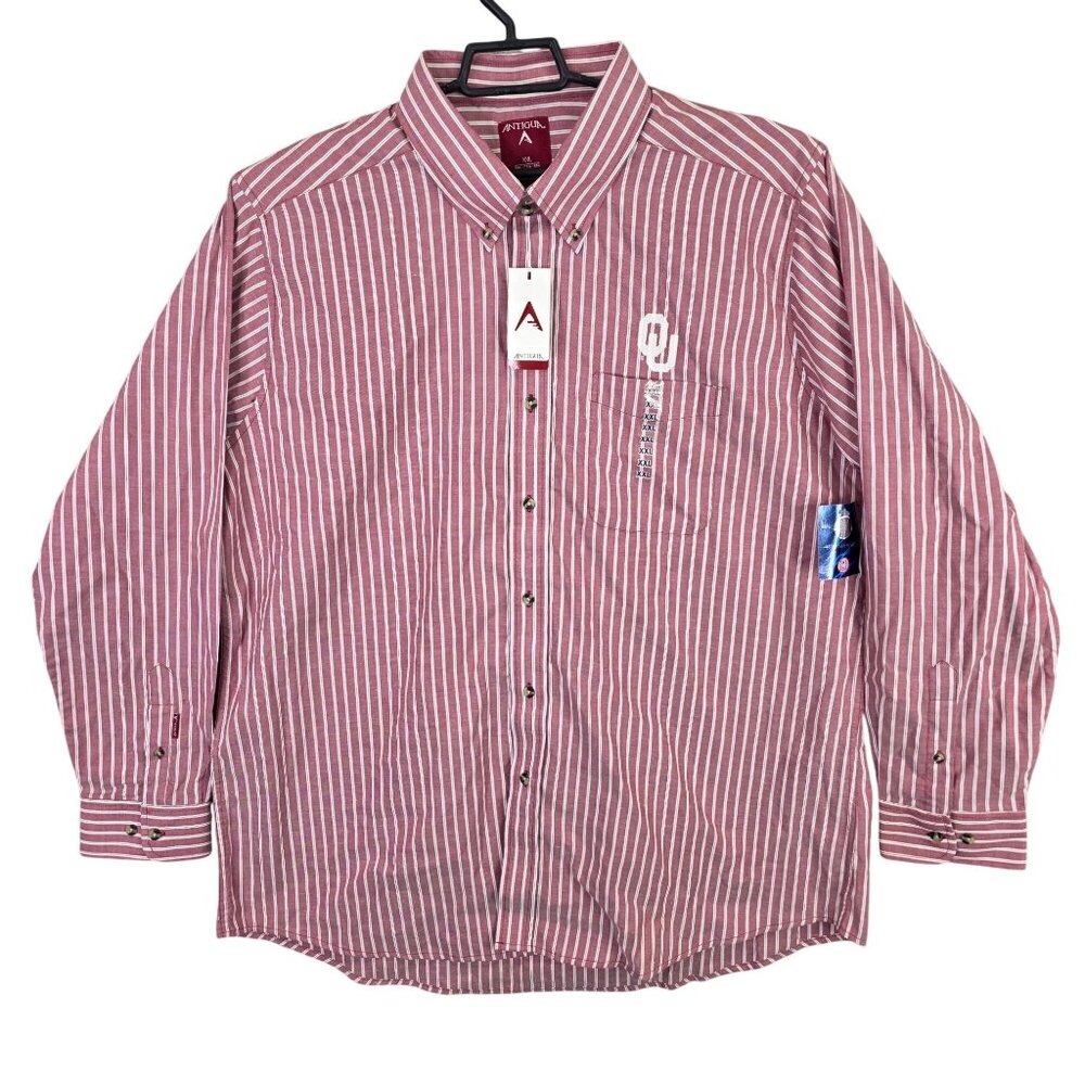 Mens Antigua Red & White OU Striped Button Up Shirt Oklahoma Sooners Size XXL